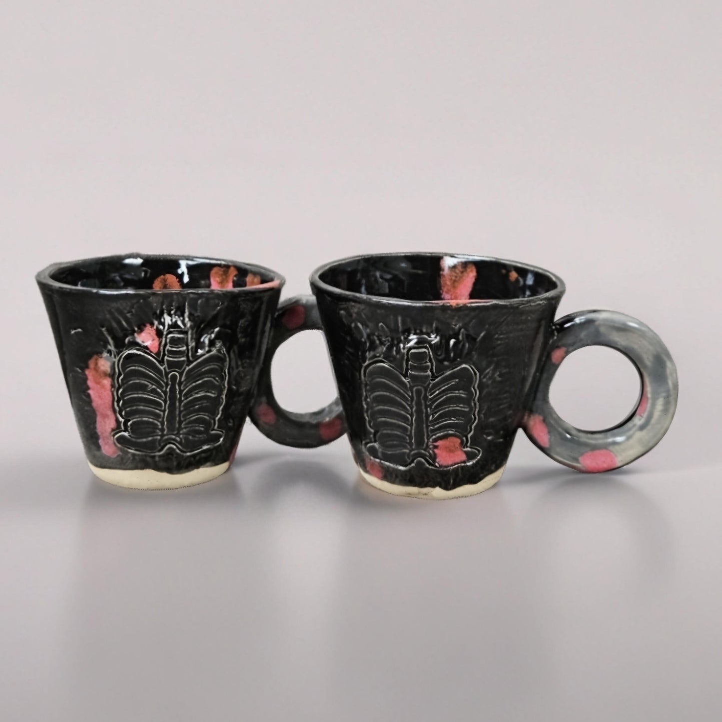 Anatomical Echo Ceramic Espresso Cups – Set of 2 Rib Cage Vessels, 5.5×6 cm by Red Raven Pottery