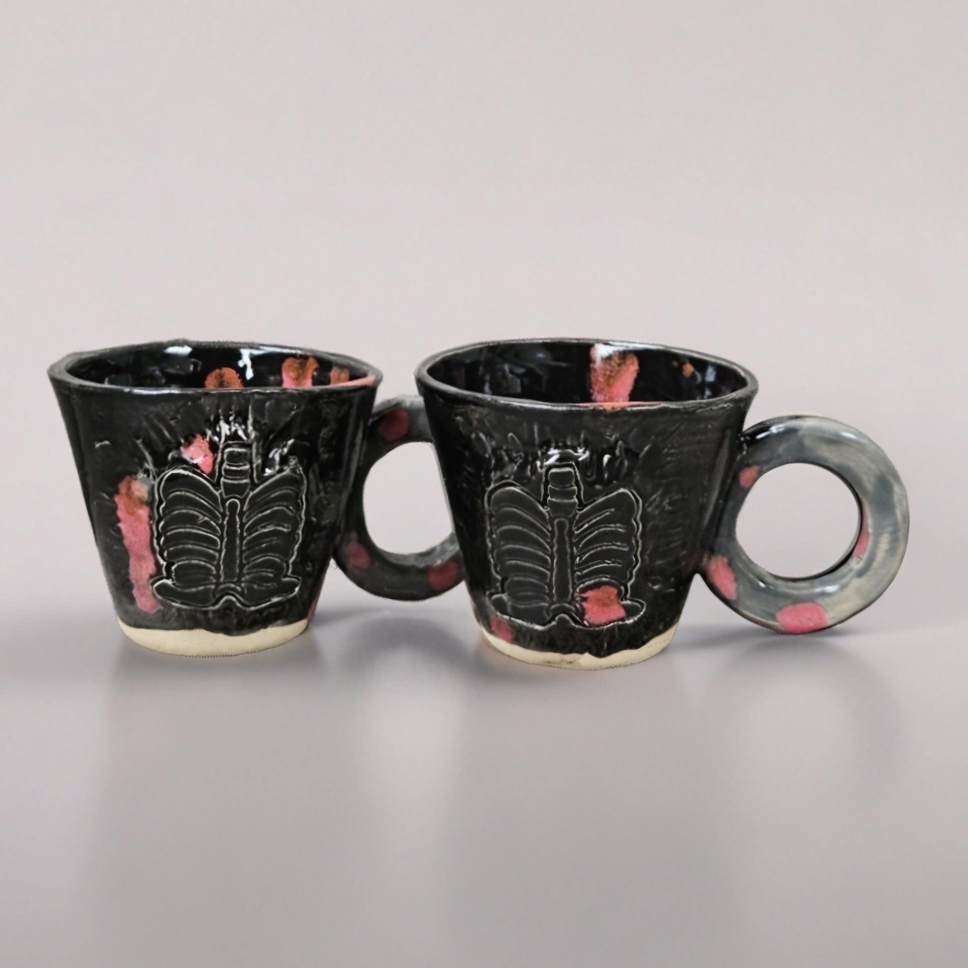 Anatomical Echo Ceramic Espresso Cups – Set of 2 Rib Cage Vessels, 5.5×6 cm by Red Raven Pottery