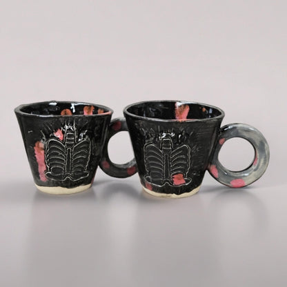 Anatomical Echo Ceramic Espresso Cups – Set of 2 Rib Cage Vessels, 5.5×6 cm by Red Raven Pottery