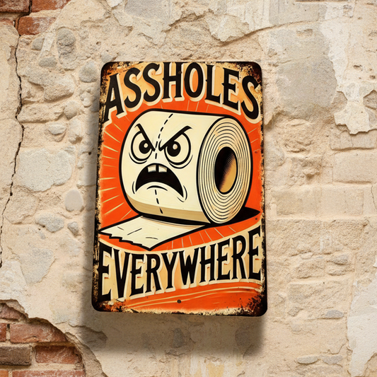 Assholes Everywhere Wooden Sign – Rude Restroom Wall Art, 15×20 cm