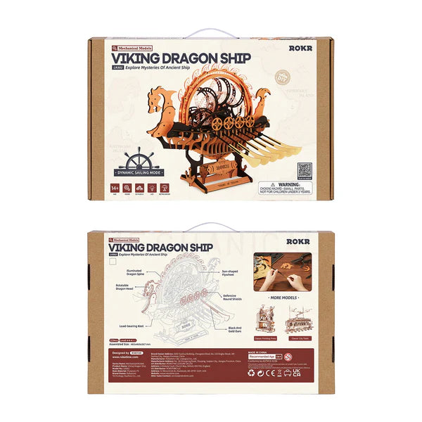 Viking Tales DIY Wooden Dragon Ship Kit – Courageous Spirit of the North, 229 pieces by Robotime