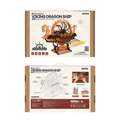 Viking Tales DIY Wooden Dragon Ship Kit – Courageous Spirit of the North, 229 pieces by Robotime