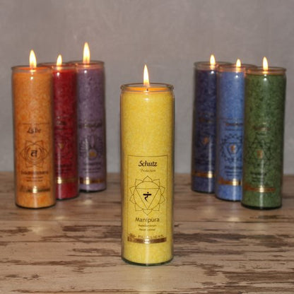 Manipura Chakra Candle – Long Burning Spiritual Glass Candle, Yellow, 20cm