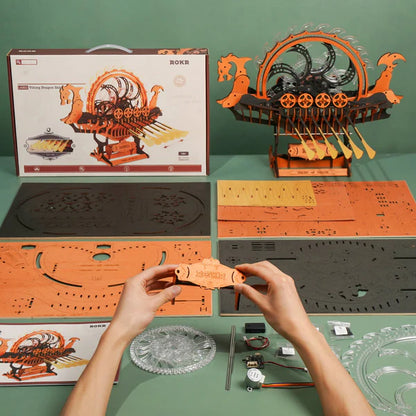 Viking Tales DIY Wooden Dragon Ship Kit – Courageous Spirit of the North, 229 pieces by Robotime