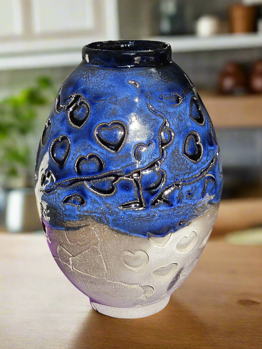 Handmade Blue vase with hearts