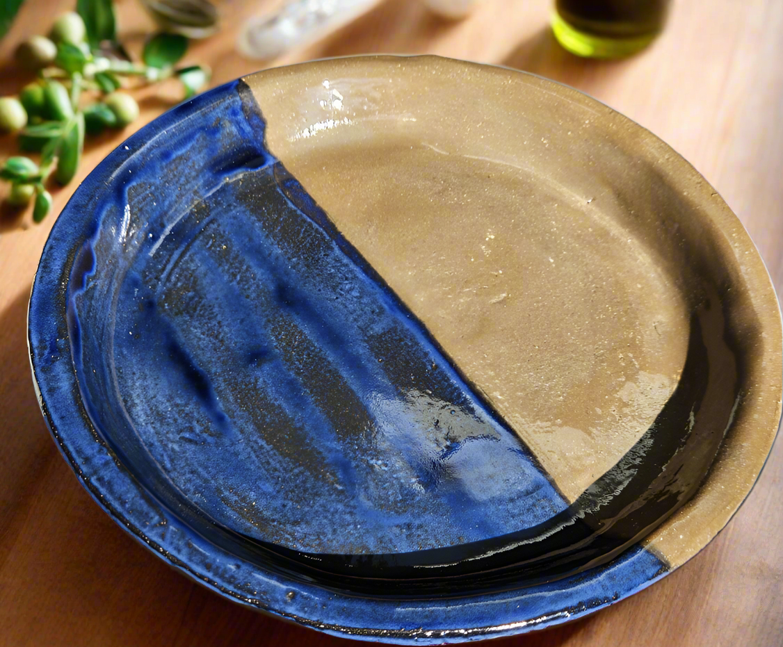 Handmade half blue dinnerplate