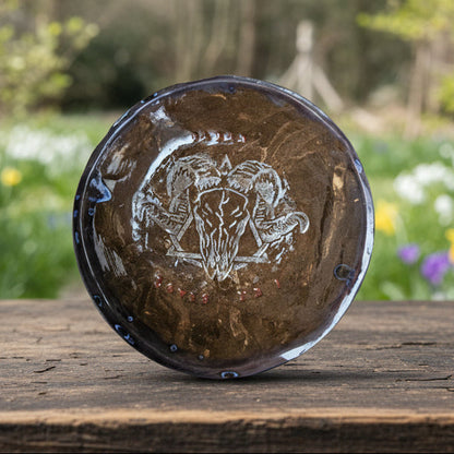 Baphomet Goat Ceramic Plate – Duality Cast In Clay, Ø19×4 cm by Red Raven Pottery