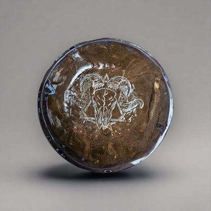 Baphomet Goat Ceramic Plate – Duality Cast In Clay, Ø19×4 cm by Red Raven Pottery