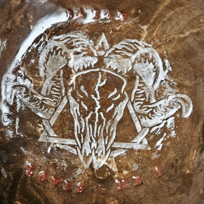 Baphomet Goat Ceramic Plate – Duality Cast In Clay, Ø19×4 cm by Red Raven Pottery