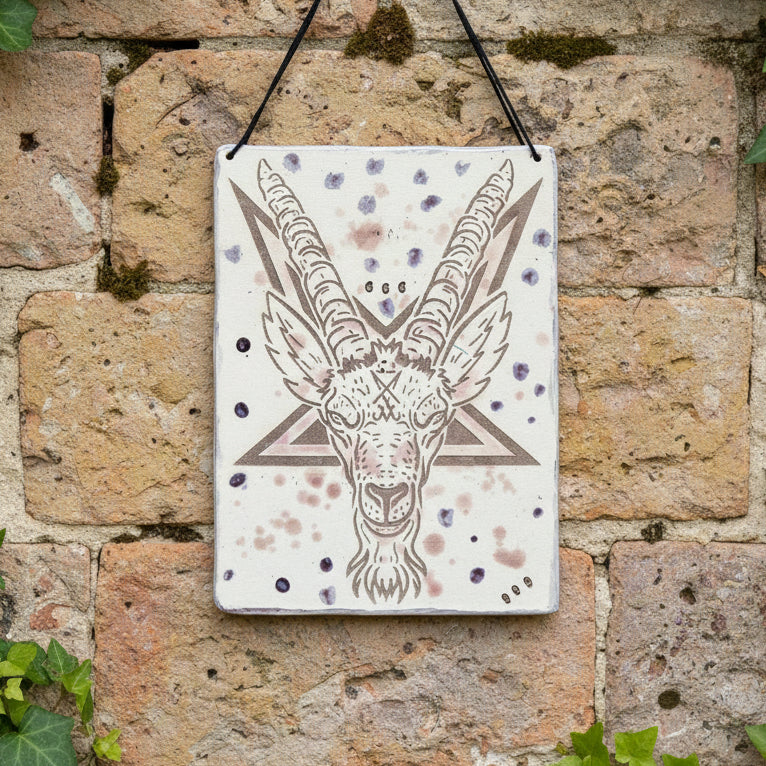Baphomet Sigil Ceramic Tile – Occult Wall Art with Ritual Presence, 27×20 cm by Red Raven Pottery