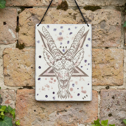 Baphomet Sigil Ceramic Tile – Occult Wall Art with Ritual Presence, 27×20 cm by Red Raven Pottery