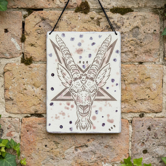 Baphomet Sigil Ceramic Tile – Occult Wall Art with Ritual Presence, 27×20 cm by Red Raven Pottery