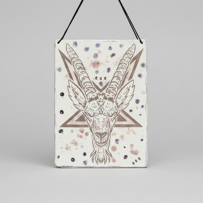 Baphomet Sigil Ceramic Tile – Occult Wall Art with Ritual Presence, 27×20 cm by Red Raven Pottery