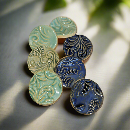 Baroque Swirl Ceramic Fidgets – Grounding Tokens for ADHD, PTSD & Spectrum Relief, Ø2×0.5 cm by Red Raven Pottery