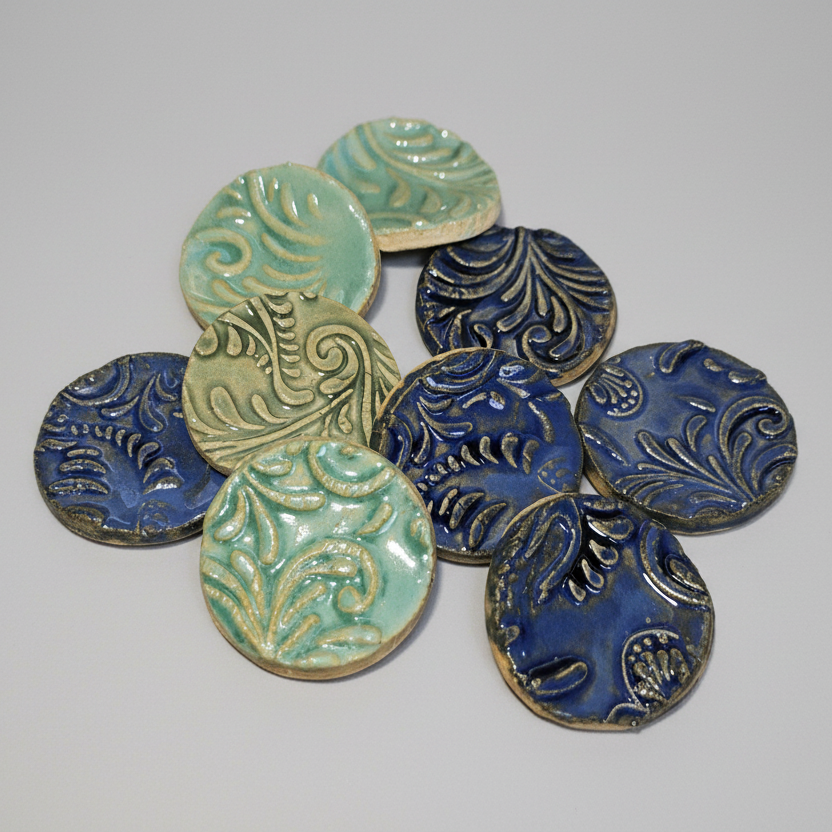 Baroque Swirl Ceramic Fidgets – Grounding Tokens for ADHD, PTSD & Spectrum Relief, Ø2×0.5 cm by Red Raven Pottery