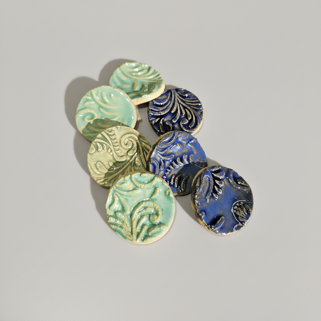 Baroque Swirl Ceramic Fidgets – Grounding Tokens for ADHD, PTSD & Spectrum Relief, Ø2×0.5 cm by Red Raven Pottery