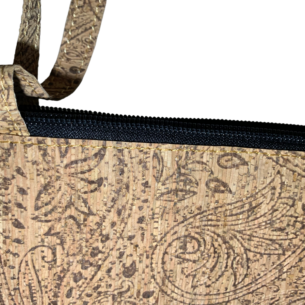 Eco-Chic Vegan Cork Shoulder Bag with Wallet – Floral Paisley Design