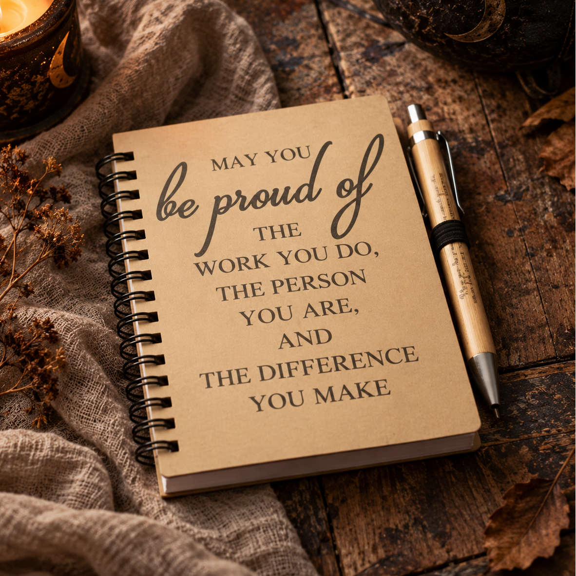 Be Proud Kraft Notebook & Wooden Pen Set – Affirmation Journal, 14 × 10 cm