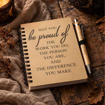 Be Proud Kraft Notebook & Wooden Pen Set – Affirmation Journal, 14 × 10 cm