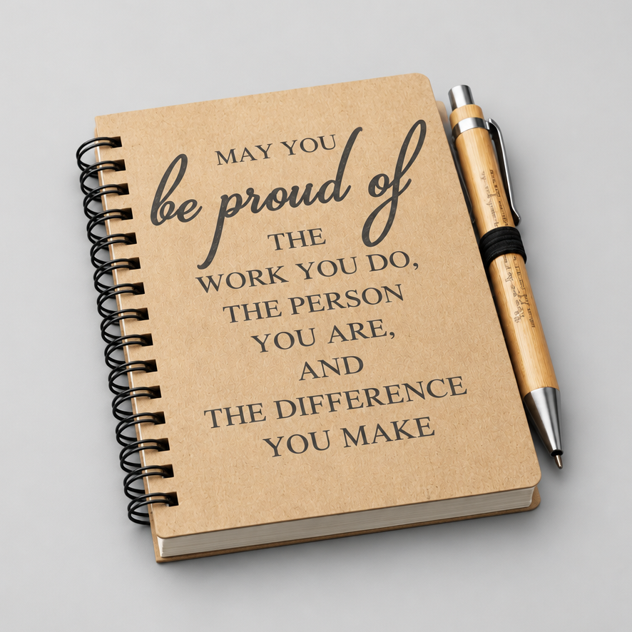 Be Proud Kraft Notebook & Wooden Pen Set – Affirmation Journal, 14 × 10 cm