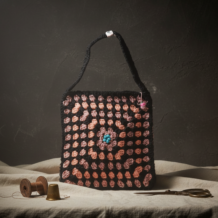 Berry Bloom Crochet Bag – Granny Square Carryall, 28×28 cm by Hook & Hex