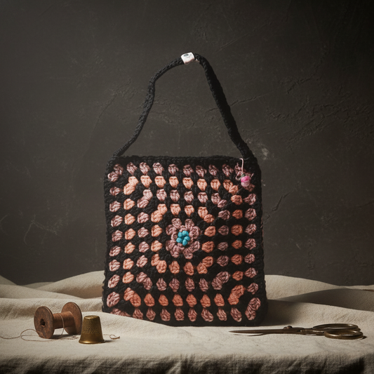 Berry Bloom Crochet Bag – Granny Square Carryall, 28×28 cm by Hook & Hex