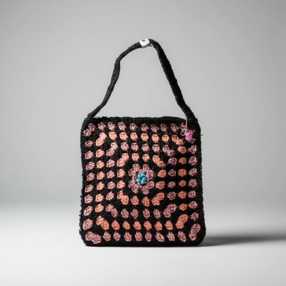 Berry Bloom Crochet Bag – Granny Square Carryall, 28×28 cm by Hook & Hex