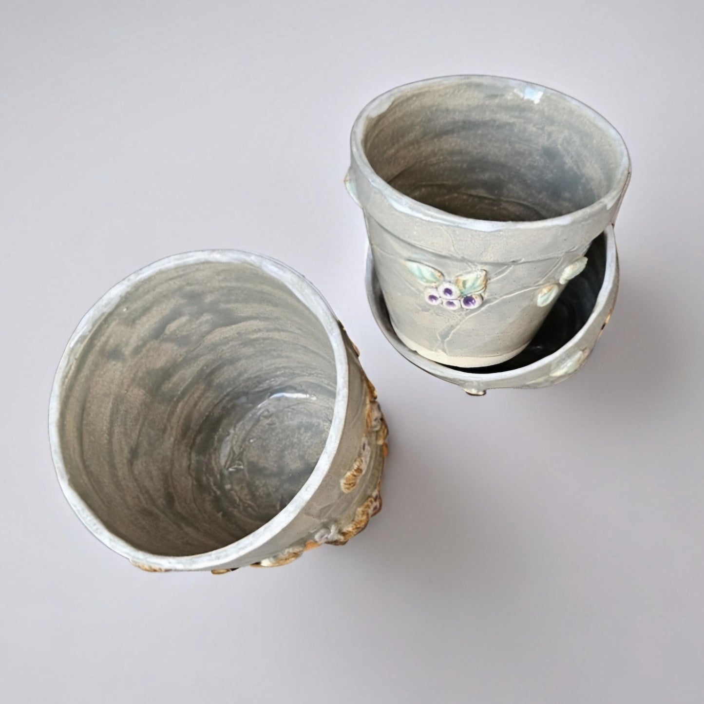 Berry Vine Ceramic Planters – Set of 3 Botanical Vessels, various sizes by Red Raven Pottery