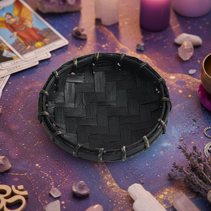 Black Bamboo Fragrance Bowl – Minimal Harmony Cradle, Ø8.5 × 3 cm