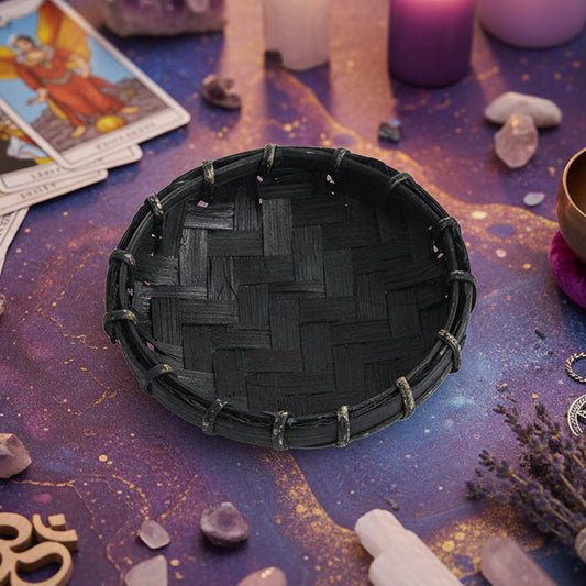 Black Bamboo Fragrance Bowl – Minimal Harmony Cradle, Ø8.5 × 3 cm