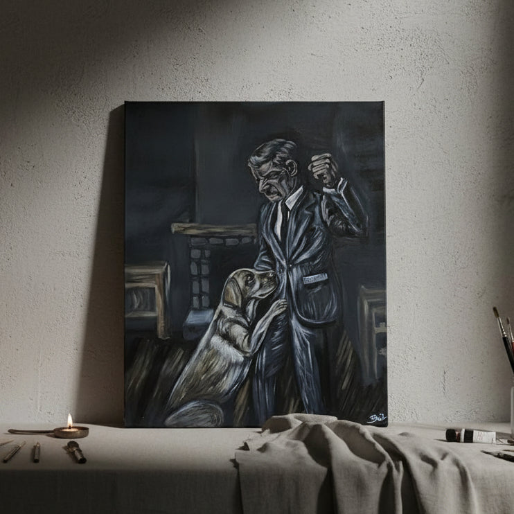 Blind Trust Original Acrylic Painting – Man & Dog Wall Art, 50×40 cm by Hook & Hex
