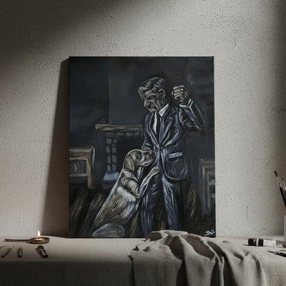 Blind Trust Original Acrylic Painting – Man & Dog Wall Art, 50×40 cm by Hook & Hex