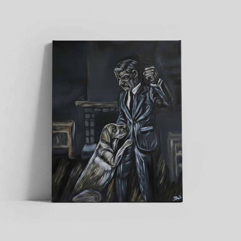 Blind Trust Original Acrylic Painting – Man & Dog Wall Art, 50×40 cm by Hook & Hex