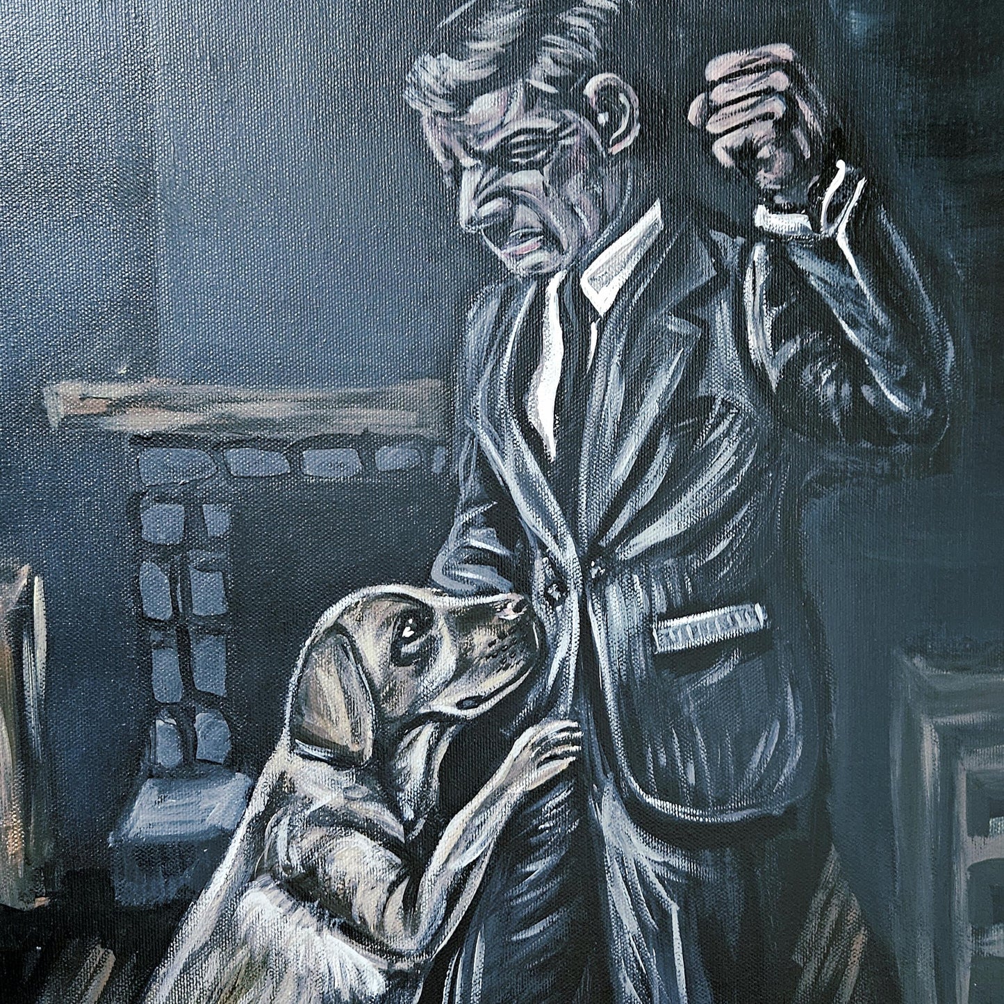 Blind Trust Original Acrylic Painting – Man & Dog Wall Art, 50×40 cm by Hook & Hex