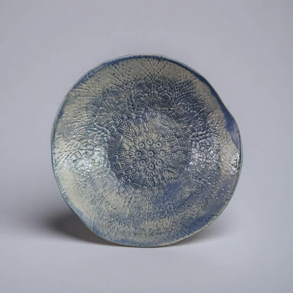 Blue Lace Ceramic Bowl – Textured Calm in Clay, Ø22×5 cm by Red Raven Pottery