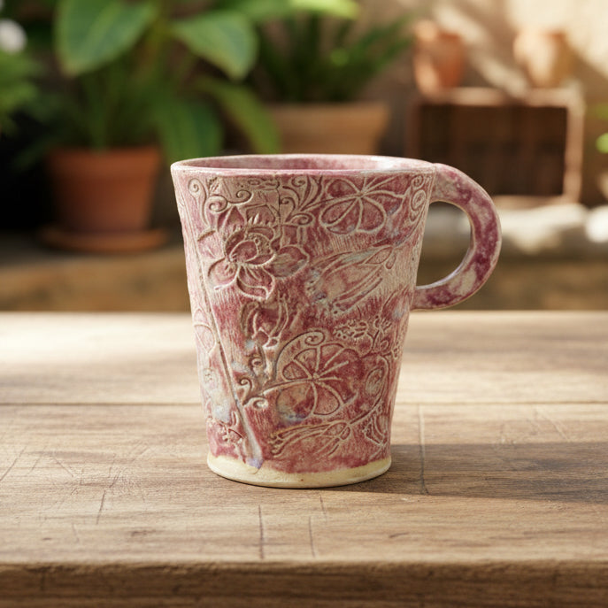 Blushing Botanicals Ceramic Mug – Garden in Bloom, Ø7 × 9 cm by Red Raven Pottery