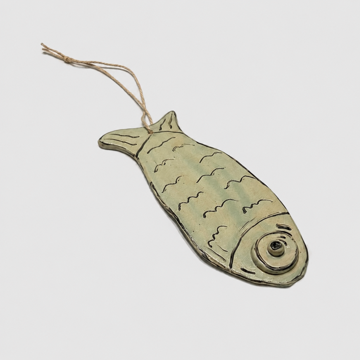 Boho Sardine Ceramic Hanging – Mediterranean Coast Ornament, 18 × 7.5 cm / 16 × 6.5 cm by Red Raven Pottery