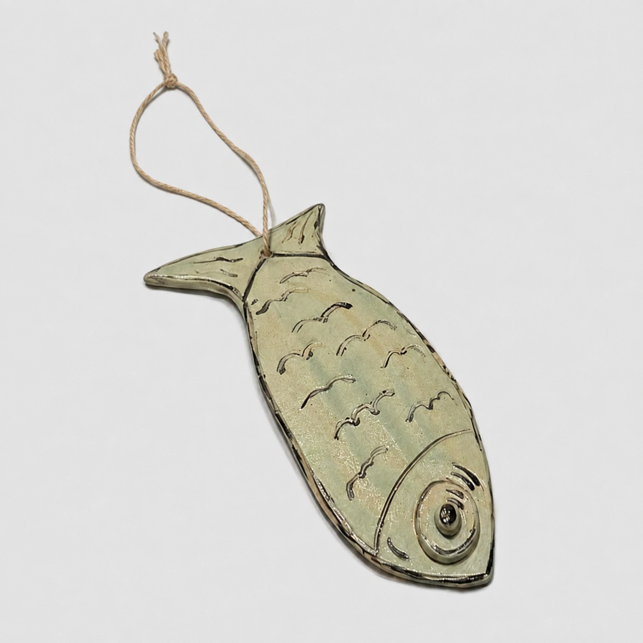 Boho Sardine Ceramic Hanging – Mediterranean Coast Ornament, 18 × 7.5 cm / 16 × 6.5 cm by Red Raven Pottery