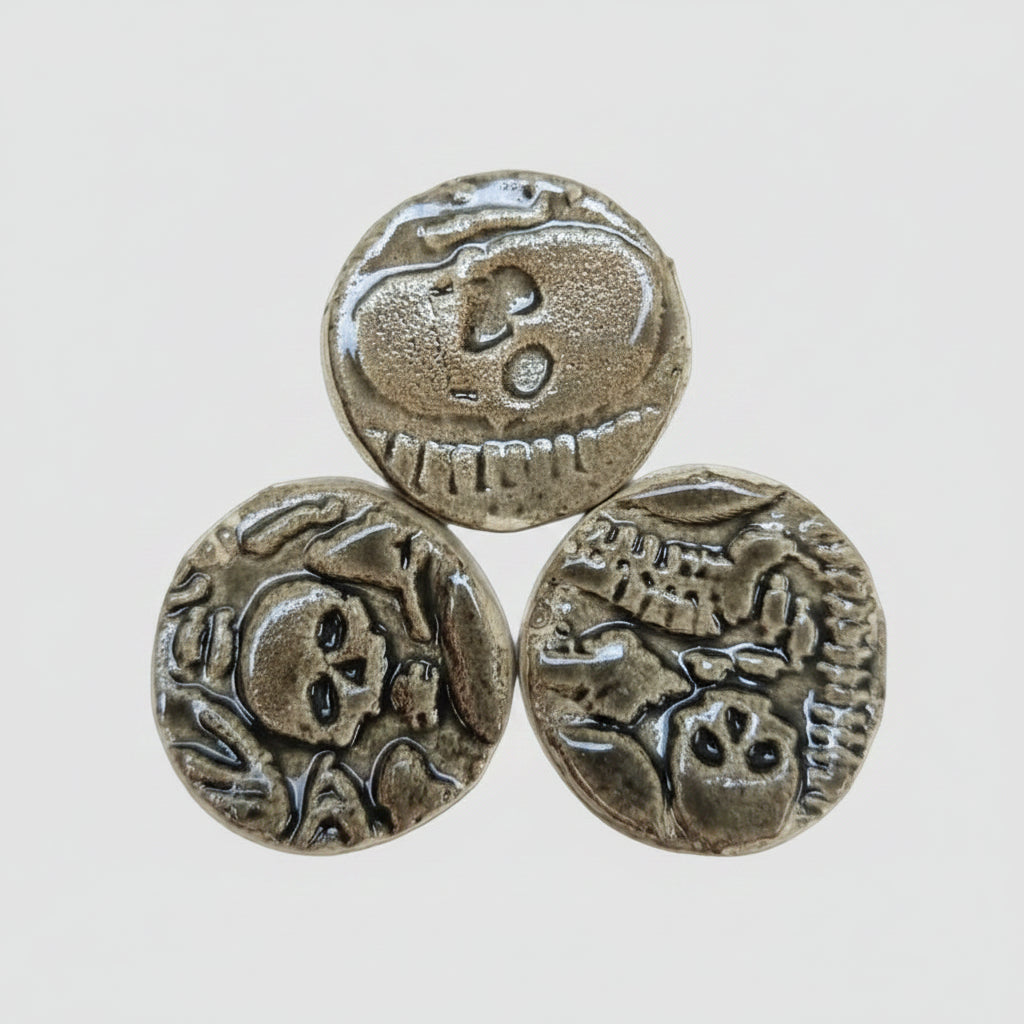 Bone Crypt Ceramic Fidgets – Grounding Tokens for ADHD, PTSD & Spectrum Relief, Ø2×0.5 cm by Red Raven Pottery