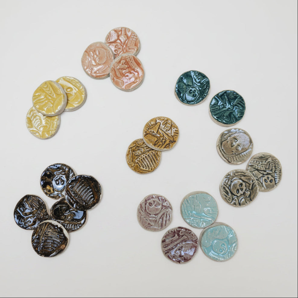 Bone Crypt Ceramic Fidgets – Grounding Tokens for ADHD, PTSD & Spectrum Relief, Ø2×0.5 cm by Red Raven Pottery