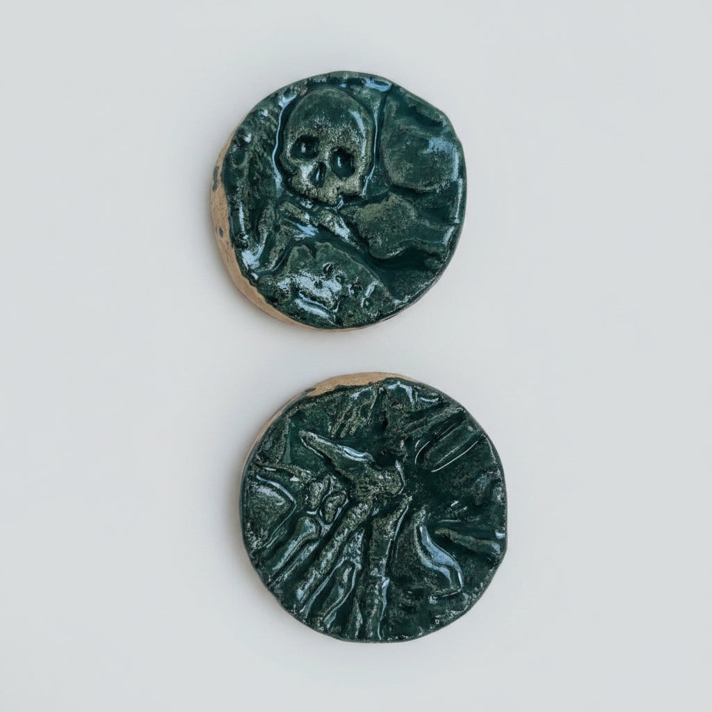 Bone Crypt Ceramic Fidgets – Grounding Tokens for ADHD, PTSD & Spectrum Relief, Ø2×0.5 cm by Red Raven Pottery