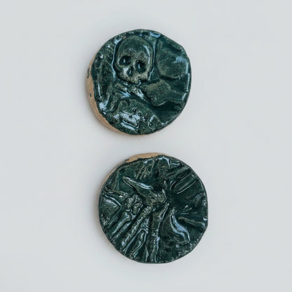 Bone Crypt Ceramic Fidgets – Grounding Tokens for ADHD, PTSD & Spectrum Relief, Ø2×0.5 cm by Red Raven Pottery