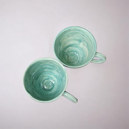 Botanical Brushstroke Ceramic Coffee Cups – Set of 2 Morning Companions, Ø8.5×7.5 cm by Red Raven Pottery