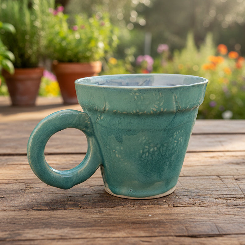 Botanical Tide Ceramic Coffee Cup – Quiet Growth In Blue, Ø7×6.5 cm by Red Raven Pottery