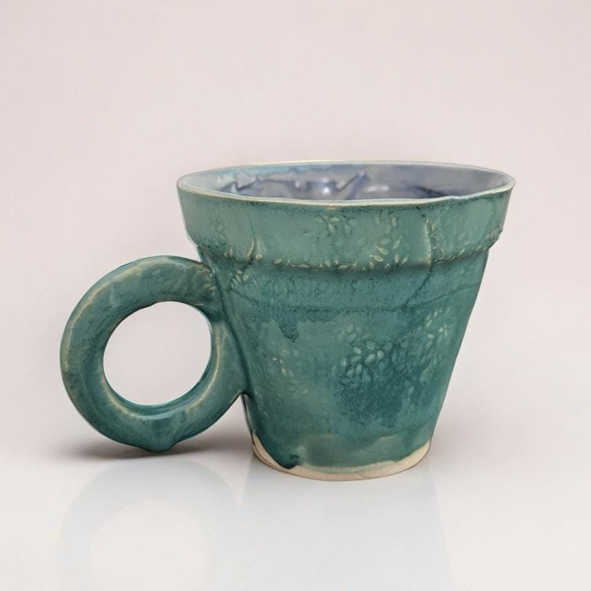 Botanical Tide Ceramic Coffee Cup – Quiet Growth In Blue, Ø7×6.5 cm by Red Raven Pottery