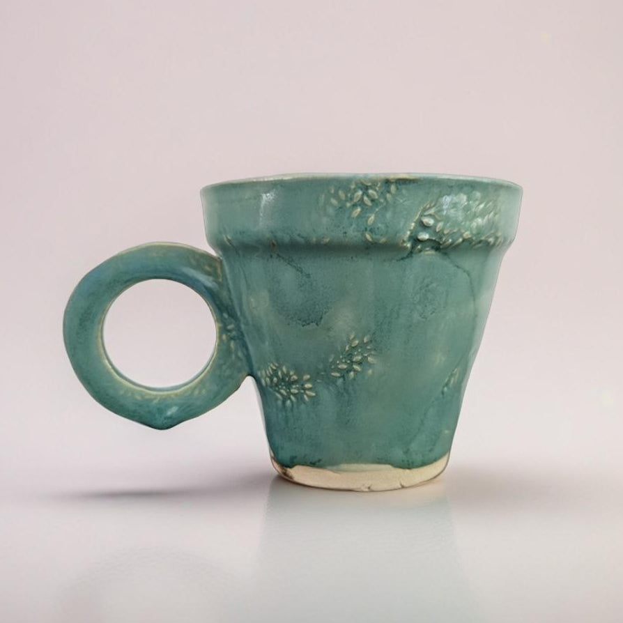 Botanical Tide Ceramic Coffee Cup – Quiet Growth In Blue, Ø7×6.5 cm by Red Raven Pottery