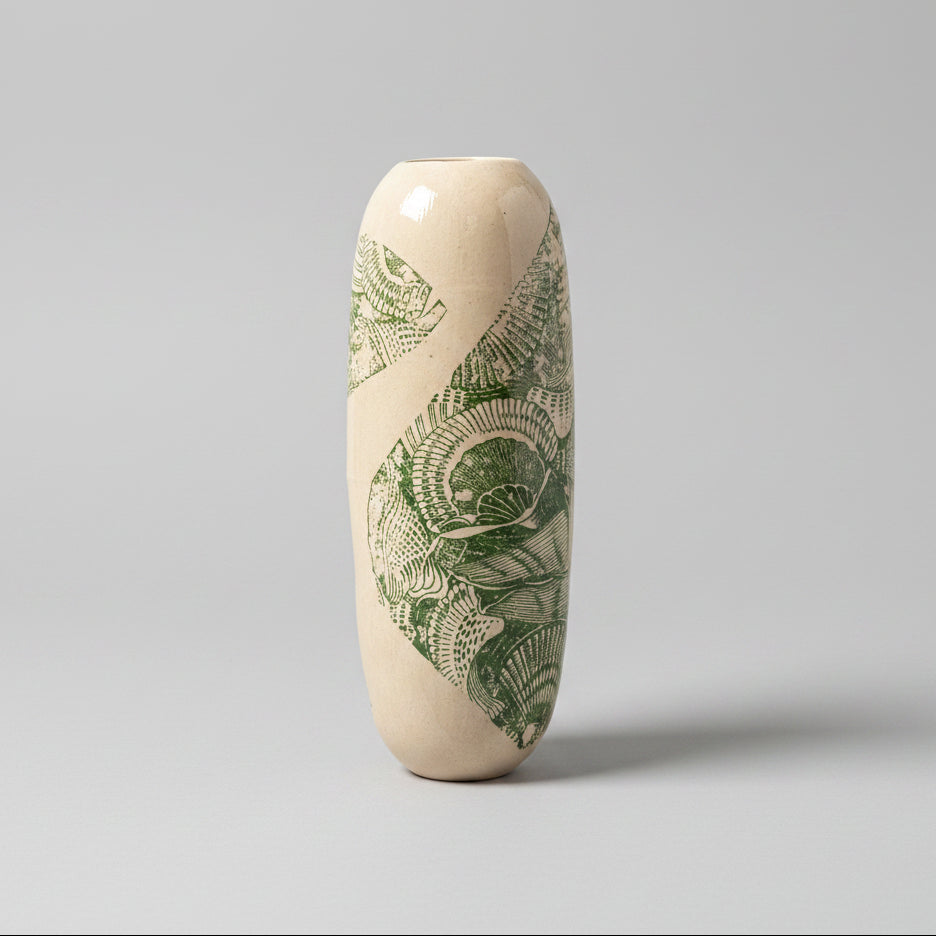 Botanical Transfer Ceramic Vase – Spring Garden Impressions, Ø7.5×21 cm by Red Raven Pottery