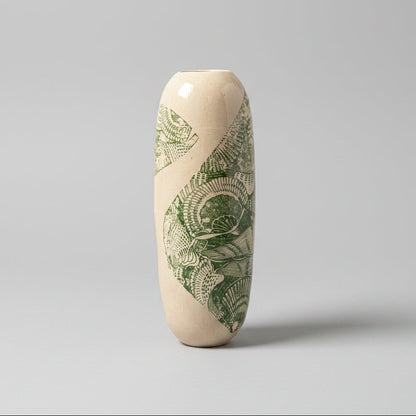 Botanical Transfer Ceramic Vase – Spring Garden Impressions, Ø7.5×21 cm by Red Raven Pottery