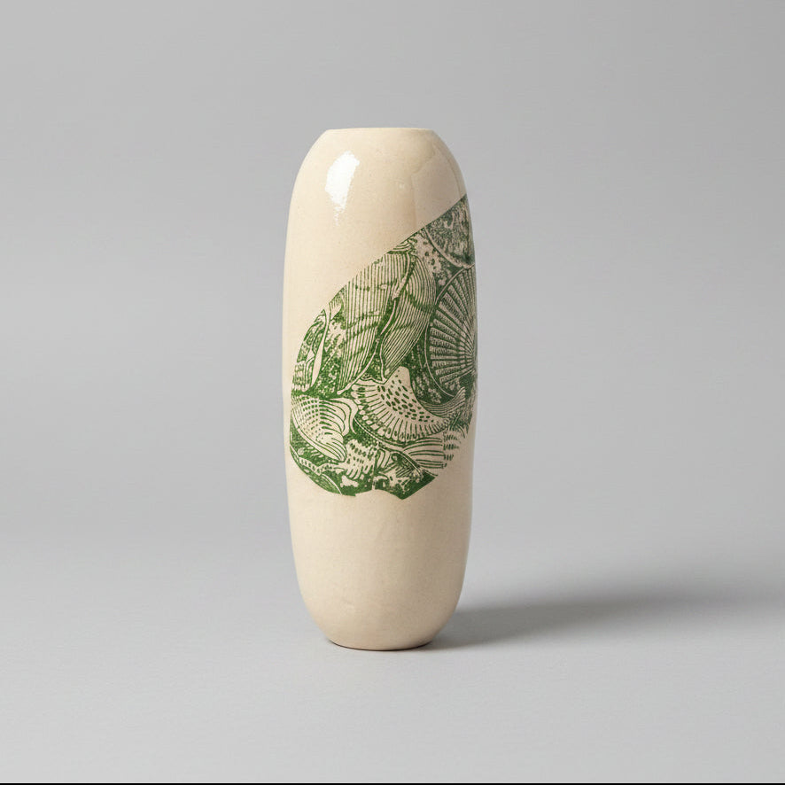 Botanical Transfer Ceramic Vase – Spring Garden Impressions, Ø7.5×21 cm by Red Raven Pottery