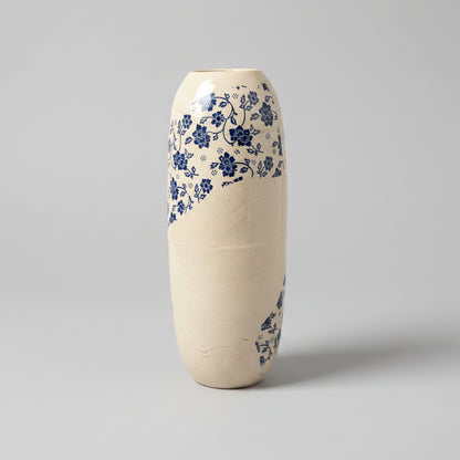 Botanical Transfer Ceramic Vase – Spring Garden Impressions, Ø7.5×21 cm by Red Raven Pottery